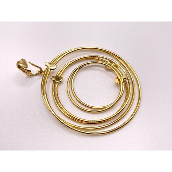 Vintage 1960's EMMONS Clip On Giant Hoop Earrings Silver And Gold 12 Concentric - Picture 8 of 10